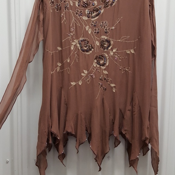 100% Silk Taupe Beaded Bebe Skirt - Picture 2 of 5